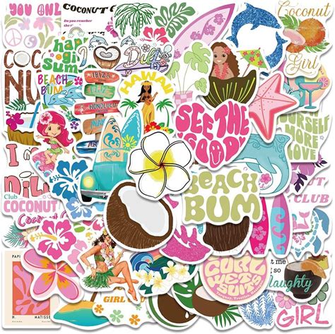 Cute Coconut Girl Aesthetics Waterproof Stickers For Water Bottle 50pcs Coconut