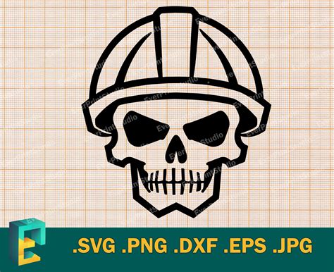 Skull With Hard Hat SVG Cricut Silhouette Vector Etsy