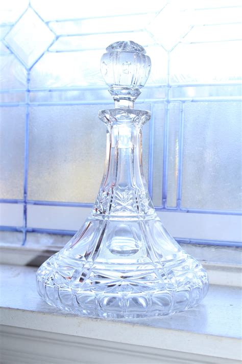 Crystal Ships Decanter Liquor Bottle Vintage Barware