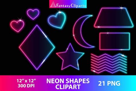 Neon Geometric Shapes Clipart Png Glowing Neon Frames Clip Art