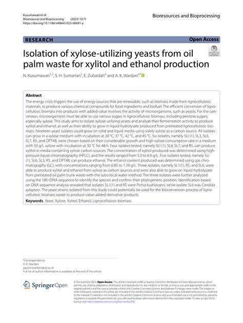 Pdf Isolation Of Xylose Utilizing Yeasts From Oil Palm Waste For