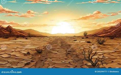 Drought A Post Apocalyptic Cartoon Desert Landscape Stock Illustration