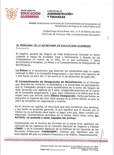 Actualización De Beneficarios Al Seguro Institucional Secretaría De