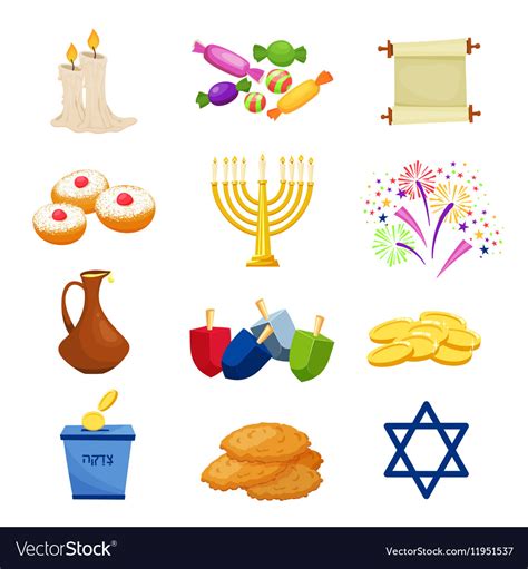 Jewish Holiday Hanukkah Icons Set Royalty Free Vector Image