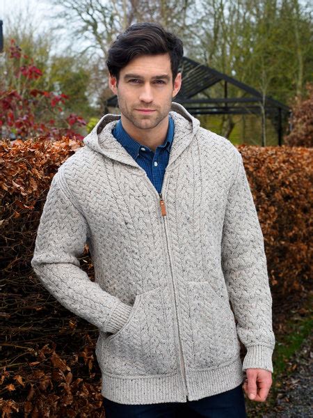 Merino Mens Hooded Cardigan With Pockets The Irish Celtic Craft Shop