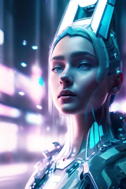 Woman In Futuristic Cyberpunk City With Neon Lights In The Background