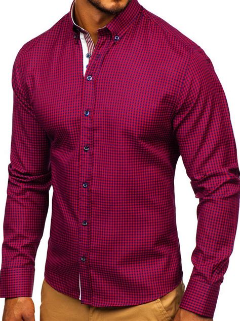 Camisa A Cuadros De Manga Larga Para Hombre Roja Bolf Rojo