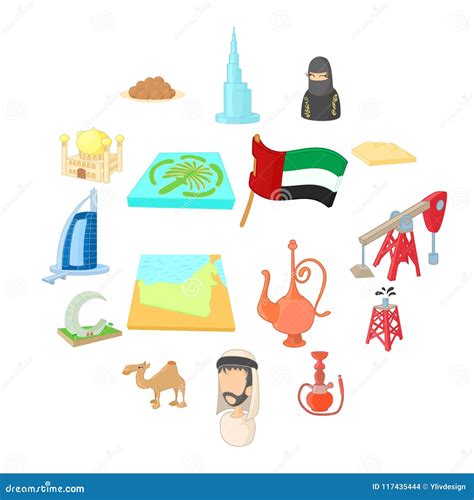 Iconos Fijados Estilo De Los Uae De La Historieta Ilustraci N Del