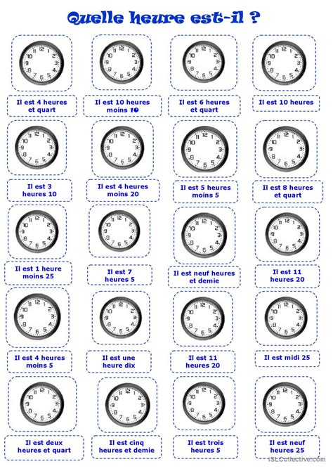 Quelle heure est il Français FLE fiches pedagogiques pdf doc