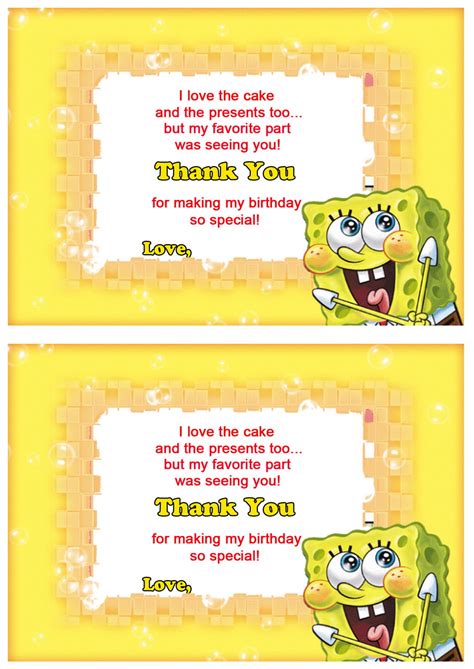 Sponge Bob Thank You Cards Birthday Printable 2700 | Hot Sex Picture