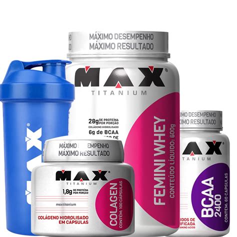 Combo Mulher Femini Whey Bcaa Colageno Max Titanium Submarino