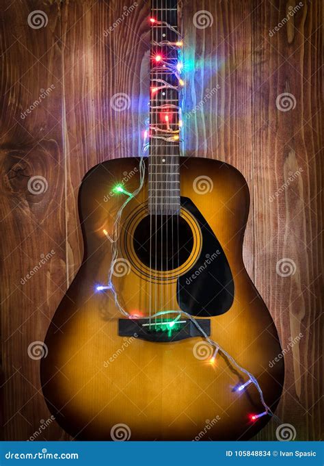 Guitar with Christmas Lights Stock Photo - Image of christmas, cultures ...