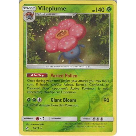 Pokemon Trading Card Game 8 214 Vileplume Reverse Holo SM10 Unbroken