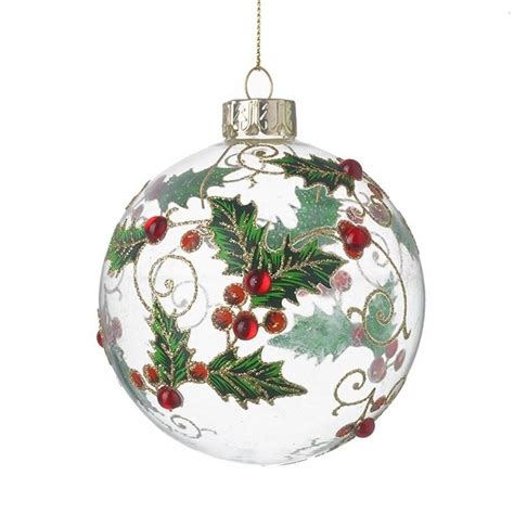 Christmas Holly And Berry Glass Bauble By Pink Pineapple Home And Ts Glass Bauble