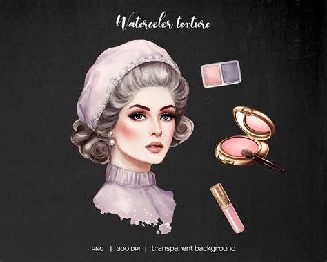 Watercolor Vintage Retro Makeup Clipart. Vintage Lady Woman Portrait ...