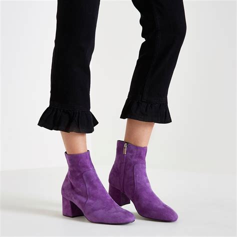 River Island Purple Block Heel Suede Ankle Boots Lyst