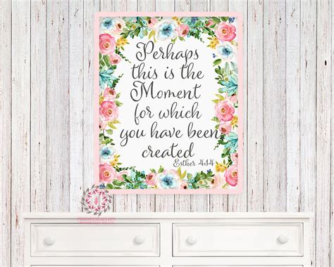 Esther 4:14 Bible Verse Boho Nursery Wall Art Print Mint Pink Perhaps ...