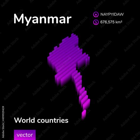 Myanmar D Map Stylized Neon Simple Digital Isometric Striped Vector