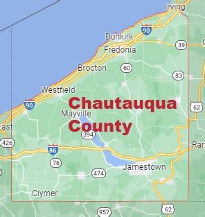 Chautauqua County on the map of New York 2024. Cities, roads, borders and directions in ...