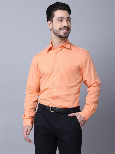 Cantabil Men Orange Cotton Blend Solid Full Sleeves Regular Fit Formal