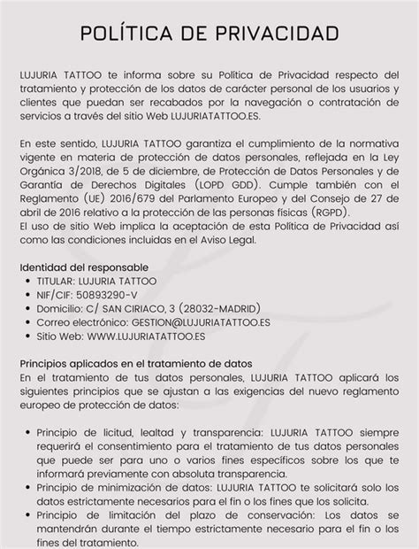 Lujuria Tattoo Política de privacidad