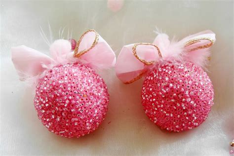 Pink Christmas Ornaments, Pink Christmas Decoration, Rose colored Ornaments, Beaded Ornaments ...