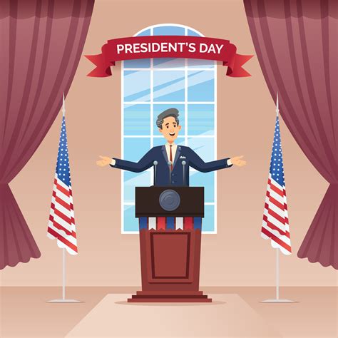 President S Day People Speech On The Podium Stage Indoor Cartoon