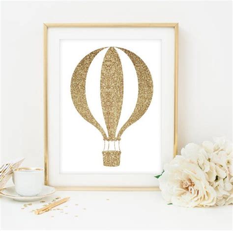 8x10 Gold Nursery Decor Hot Air Balloon Nursery Art Print Printable