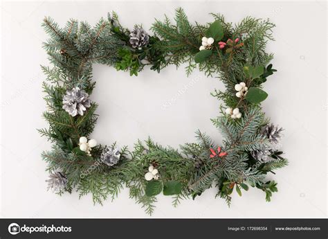 Christmas Frame With Mistletoe And Pine Cones — Stock Photo