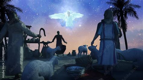 Christmas Angel Announced To The Shepherds The Birth Of Jesus Birth In Bethlehem Render 3d Vídeo