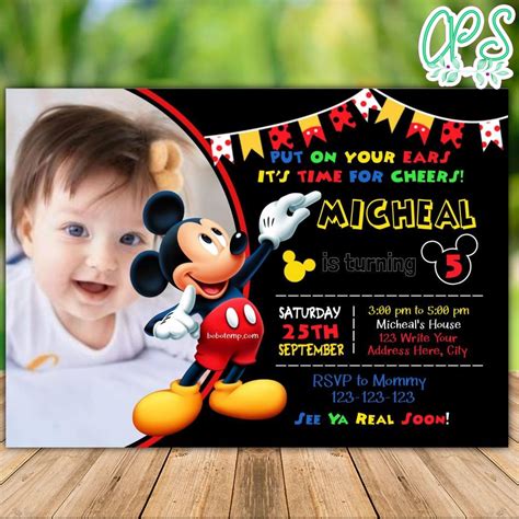 Editable Mickey Mouse Birthday Invitations With Photo DIY ...