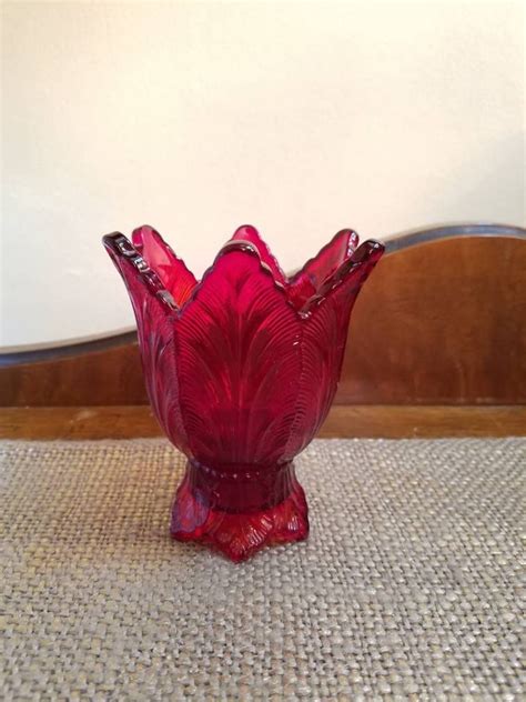 Sold Vintage Fenton Ruby Glass Candlestickvotive Holder Tulip 4 14 Tall Red Glass