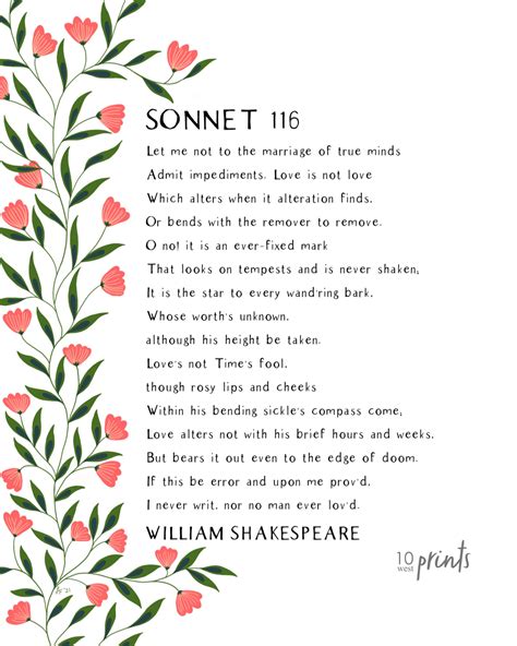 Sonnet 116 William Shakespeare Printable By 10 West Prints Sonnet