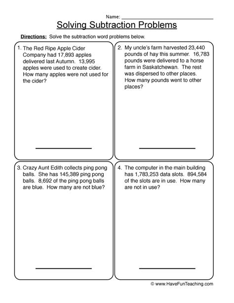 Subtraction Word Problems Worksheet