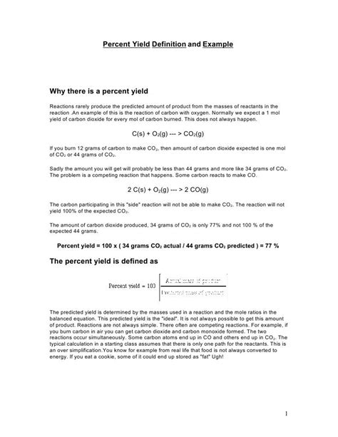 Percent Yield Definition And Example Docsharetips