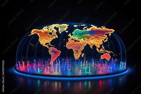 Glowing World Map On Dark Background 3d Illustration Elements Of This