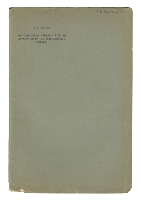 Bonhams : TURING (ALAN M.) 'On Computable Numbers, with an Application to the ...