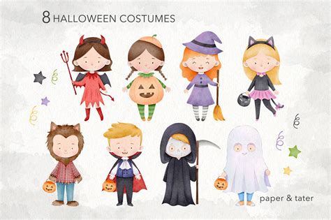 Watercolor Trick Or Treat Halloween Costume Kids Clipart Png By