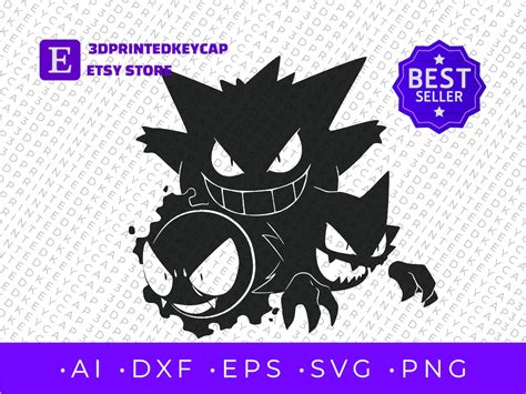 Gastly Haunter Gengar Evolutions SVG File Pokemon Cricut Vector Gengar