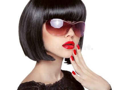 Brunette Model In Fashion Sunglasses Beautiful Glamour Woman Wi Stock