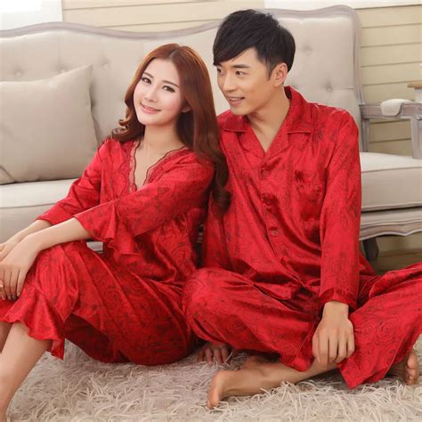 Faux Silk Mens Pajama Sets Men Sleepwear Male Sleepandlounge Chinese Red