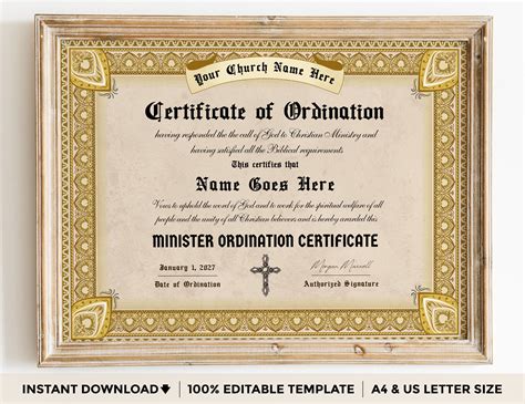 Ordination Certificate Template Gospel Ministry Certificate Template Editable Certificate Of