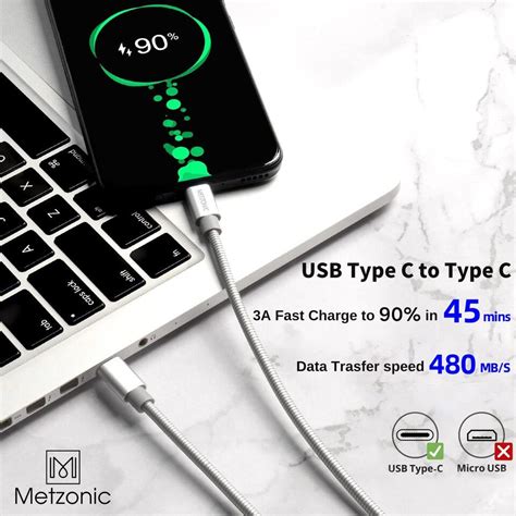 Usb C Cable 6 6ft Type C To Type C Metal Braided Charging Cable Pd 65w Fast Ebay