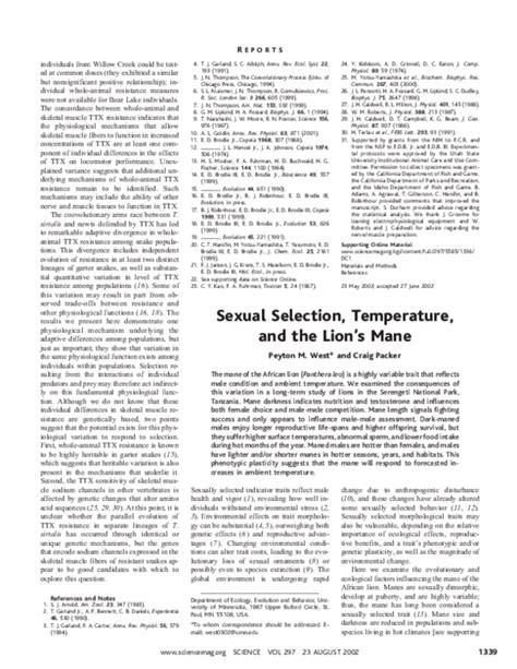 Pdf Sexual Selection Temperature And The Lions Mane Craig Packer