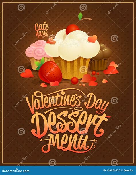 Valentine`s Day Dessert Menu Cover with Pastries Stock Vector