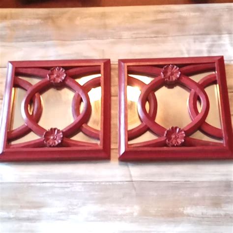 no brand | Accents | Cast Iron Red Square Mirror Set | Poshmark