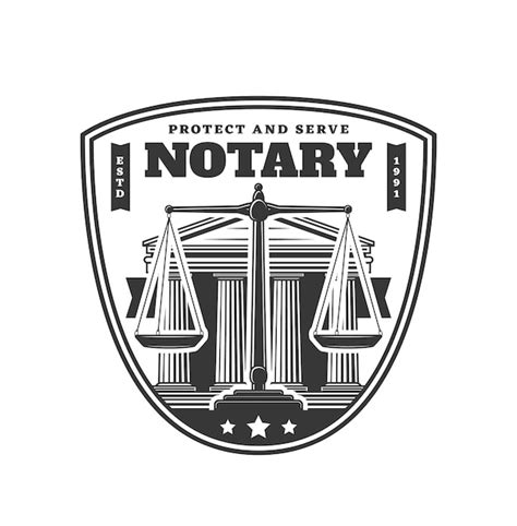 Notary Service Icon With Court Building And Scales Of Justice Vector