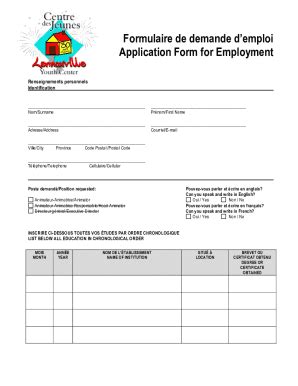 Fillable Online Application Form Formulaire De Demande D Emploi