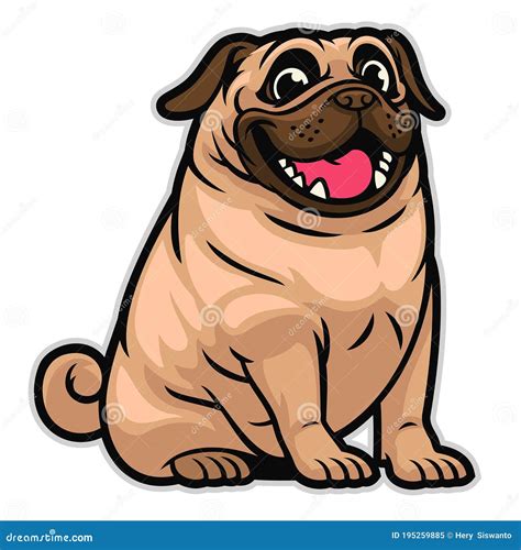 Happy Cute Cartoon Pug Dog Stock Vector Illustration Of Large 195259885