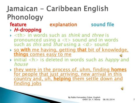 Jamaican English Creole, a Phonological View